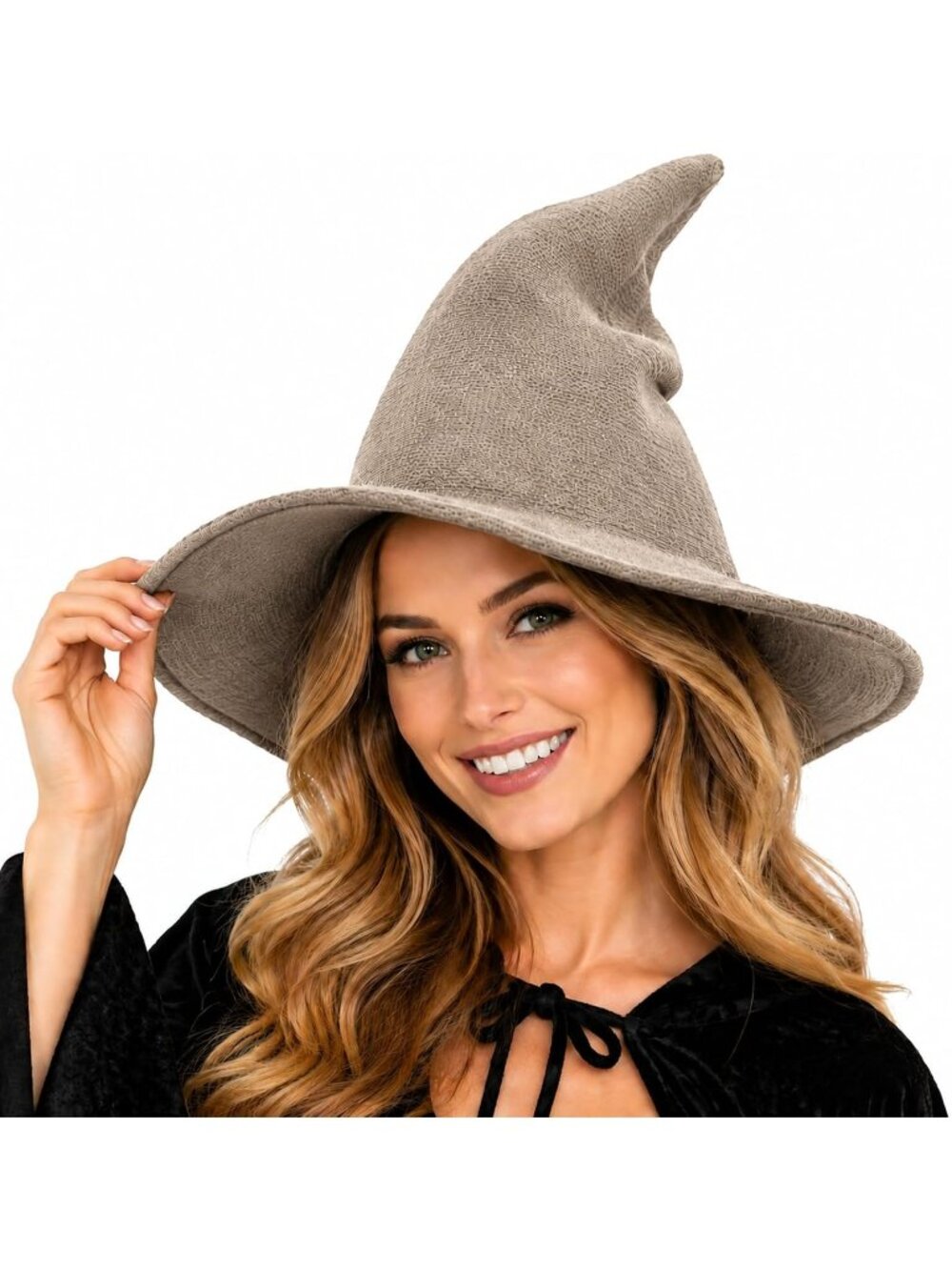 🎃 Unisex Khaki Wide Brim Spire Knit Masquerade Halloween Costume Witch Hat